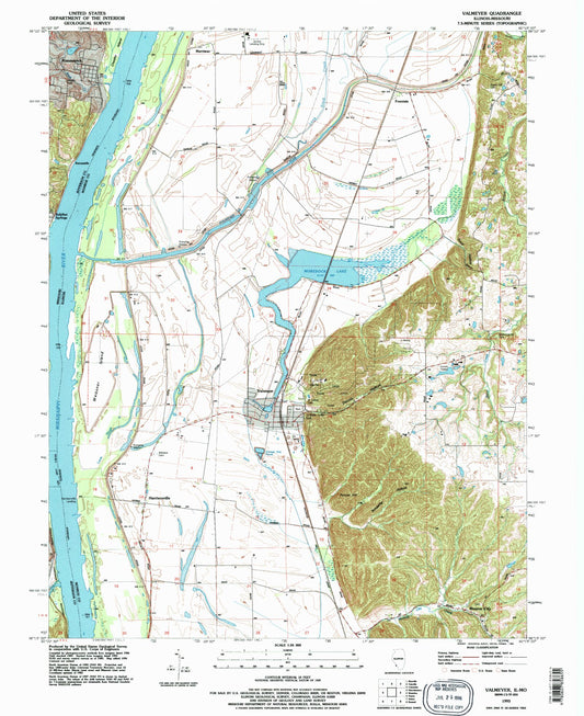 Classic USGS Valmeyer Illinois 7.5'x7.5' Topo Map Image