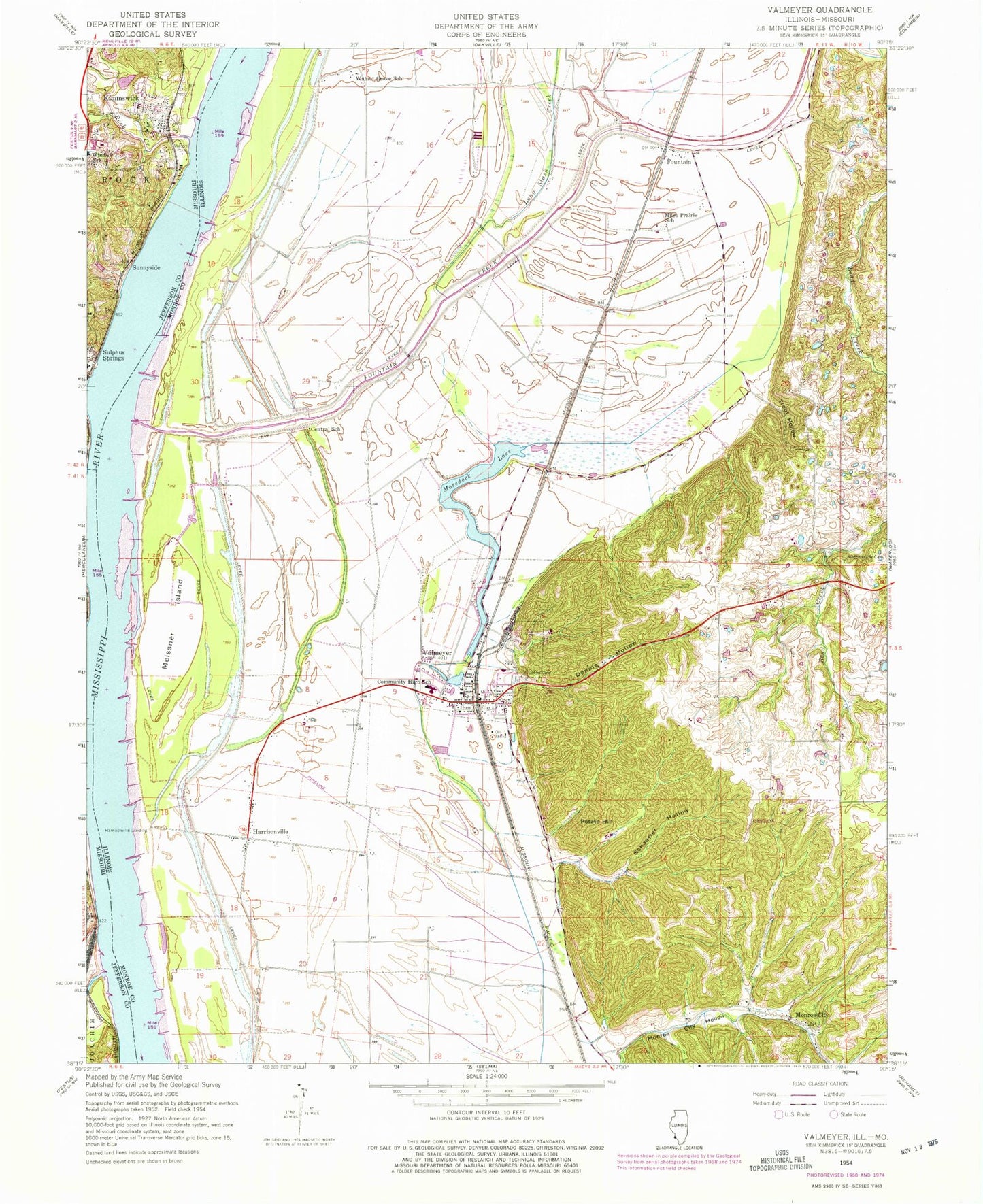 Classic USGS Valmeyer Illinois 7.5'x7.5' Topo Map Image
