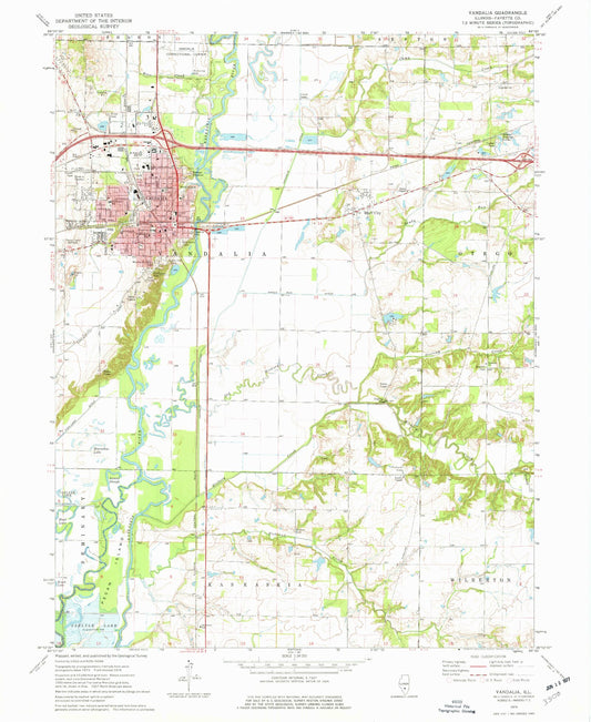 Classic USGS Vandalia Illinois 7.5'x7.5' Topo Map Image