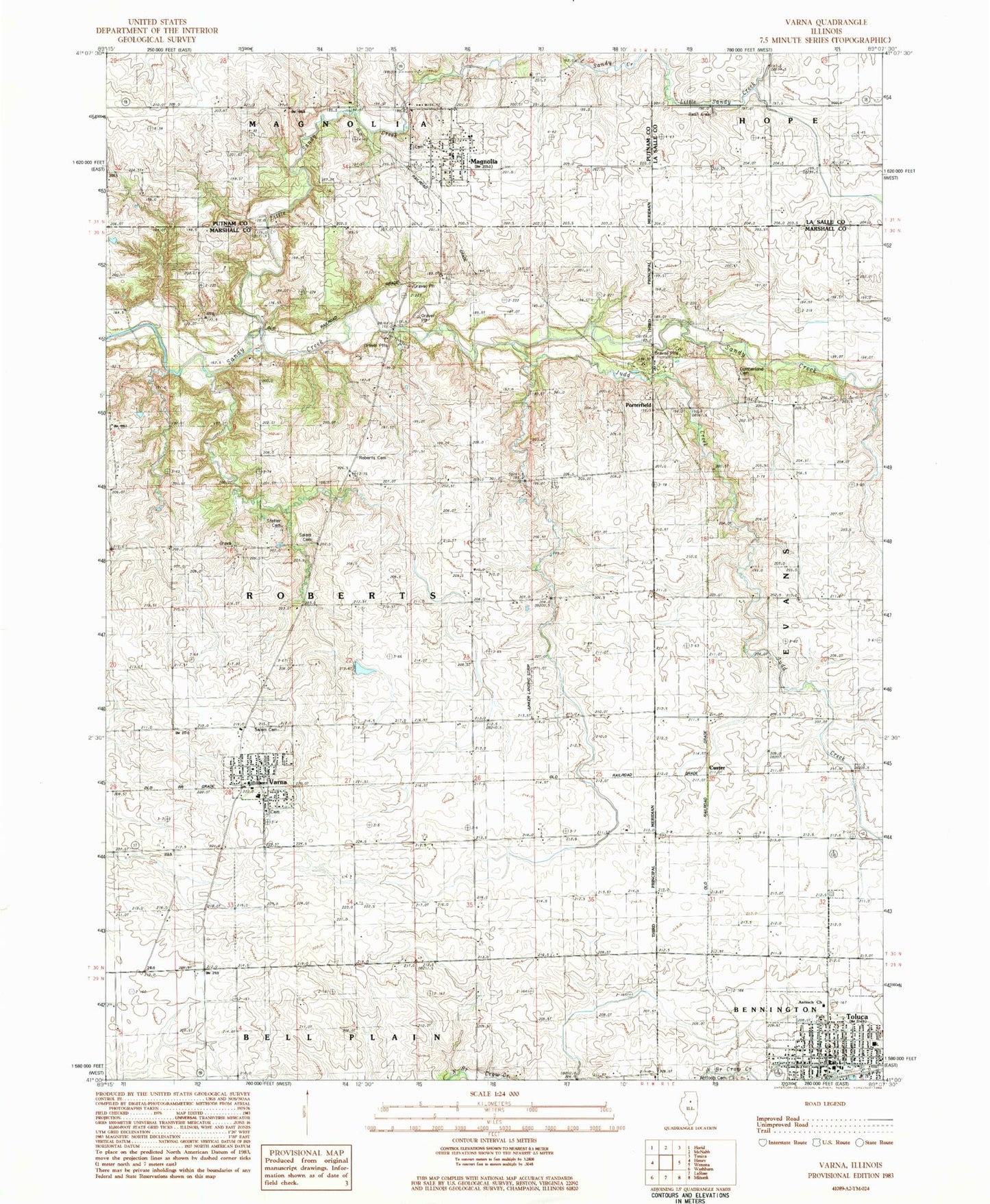 Classic USGS Varna Illinois 7.5'x7.5' Topo Map Image