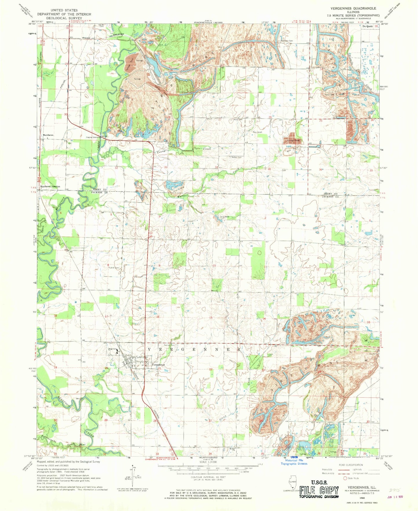 Classic USGS Vergennes Illinois 7.5'x7.5' Topo Map Image