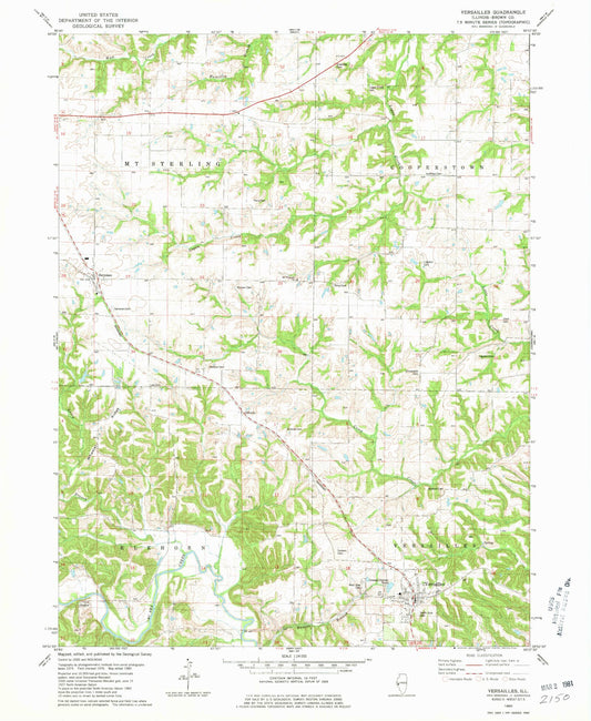 Classic USGS Versailles Illinois 7.5'x7.5' Topo Map Image