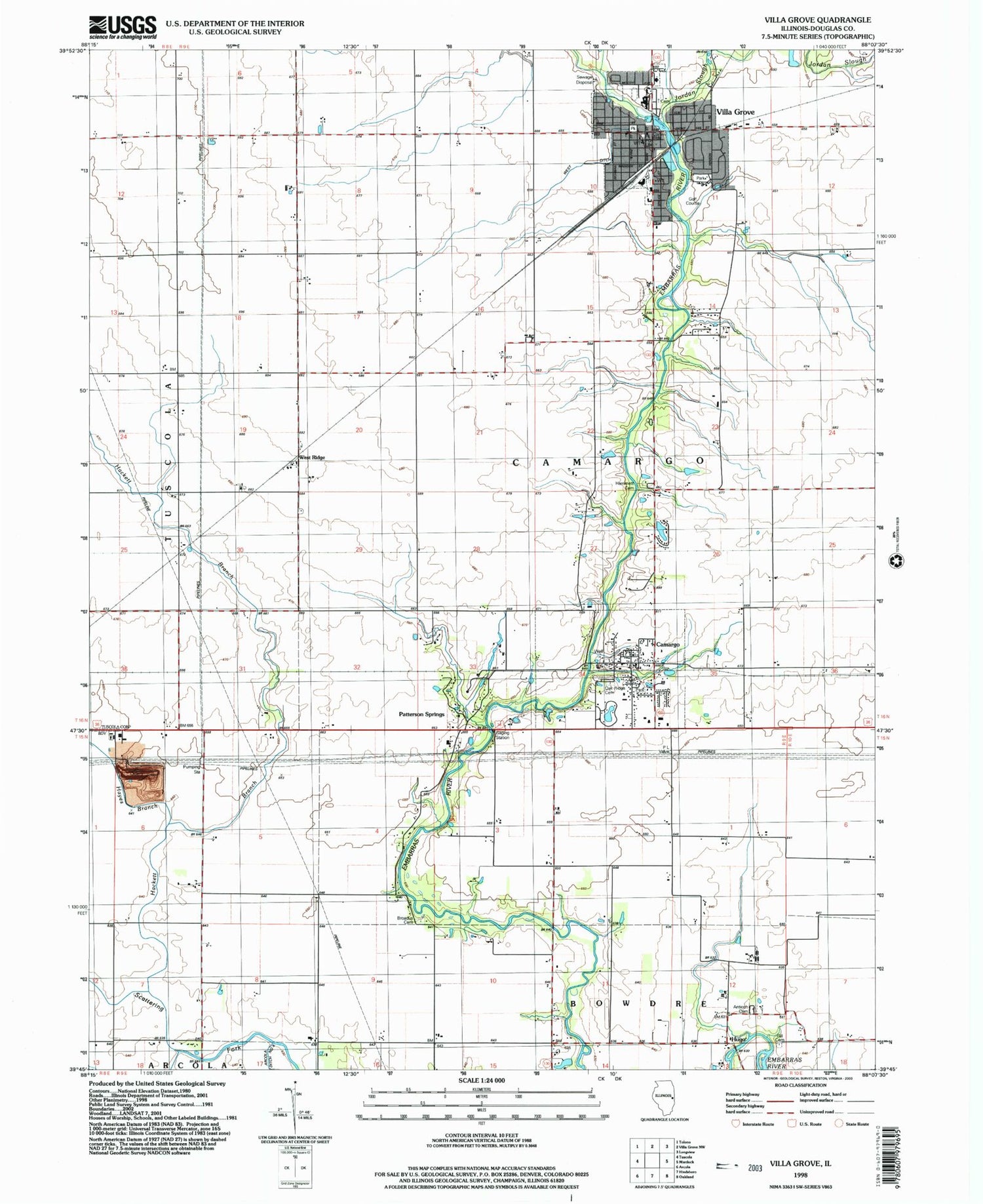Classic USGS Villa Grove Illinois 7.5'x7.5' Topo Map Image