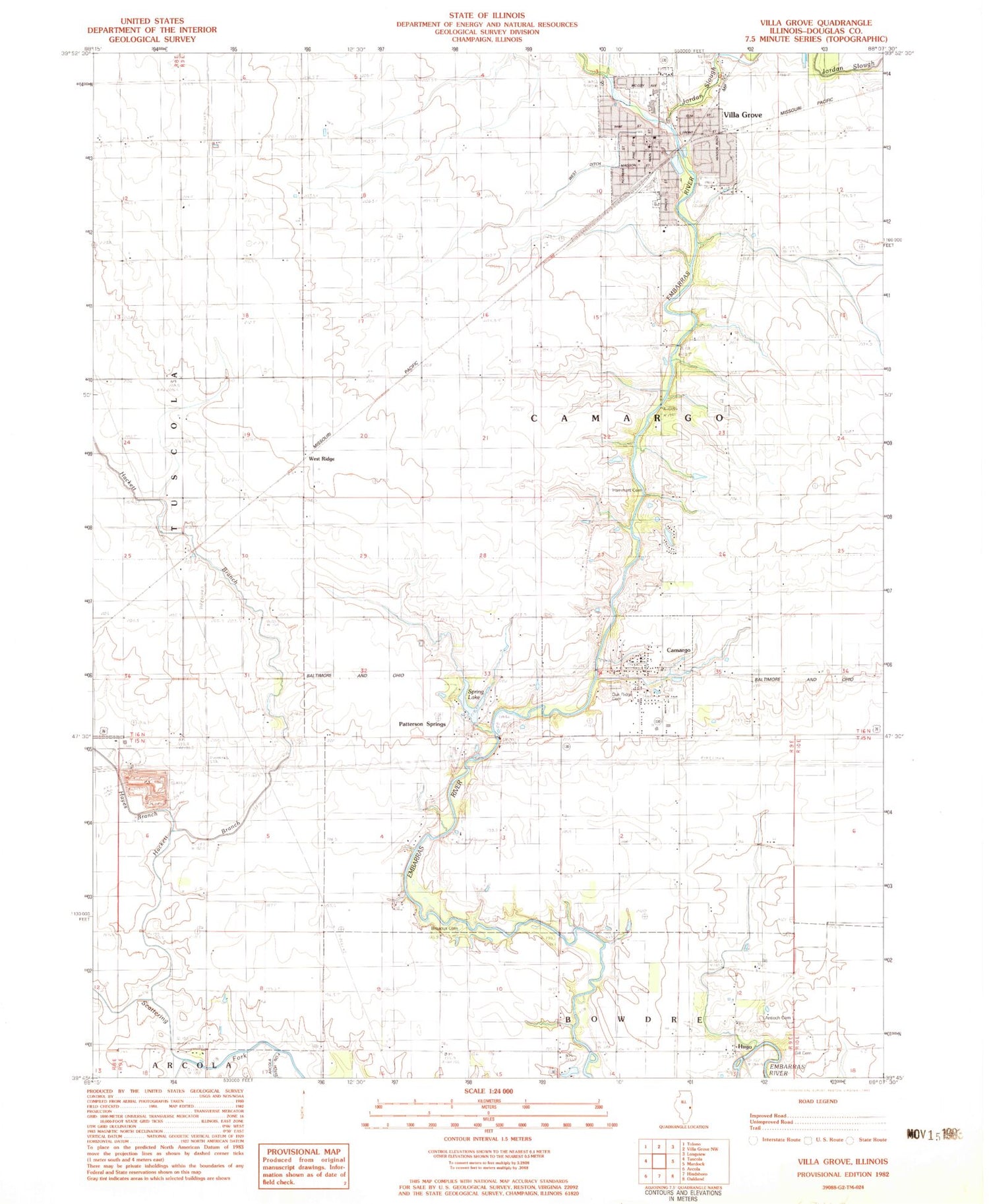 Classic USGS Villa Grove Illinois 7.5'x7.5' Topo Map Image