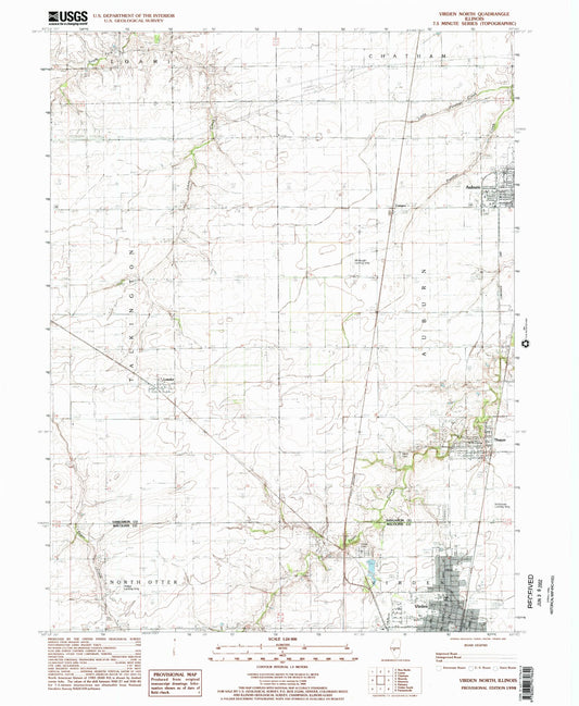 Classic USGS Virden North Illinois 7.5'x7.5' Topo Map Image