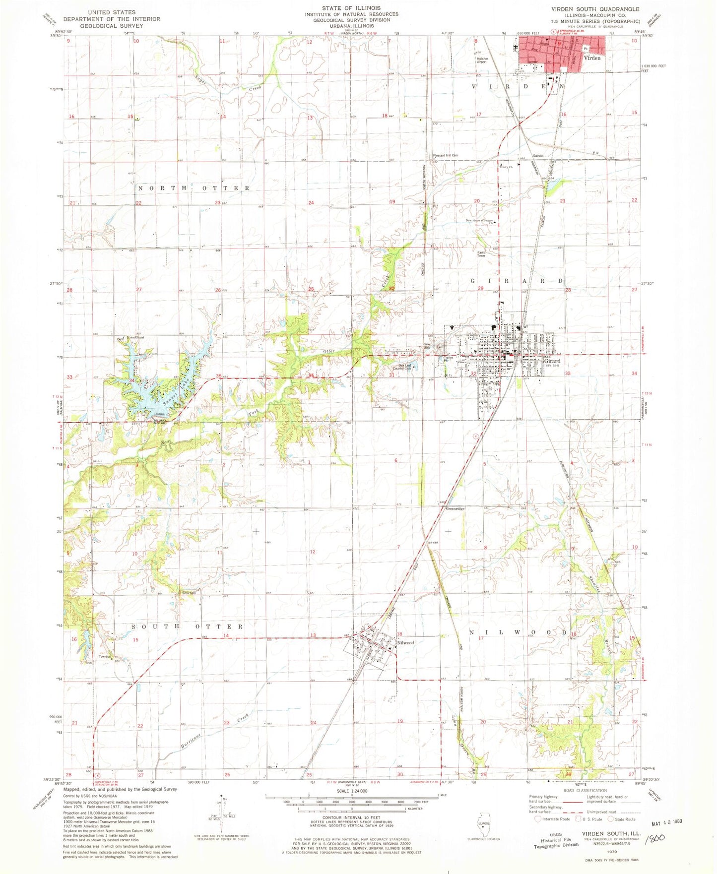 Classic USGS Virden South Illinois 7.5'x7.5' Topo Map Image