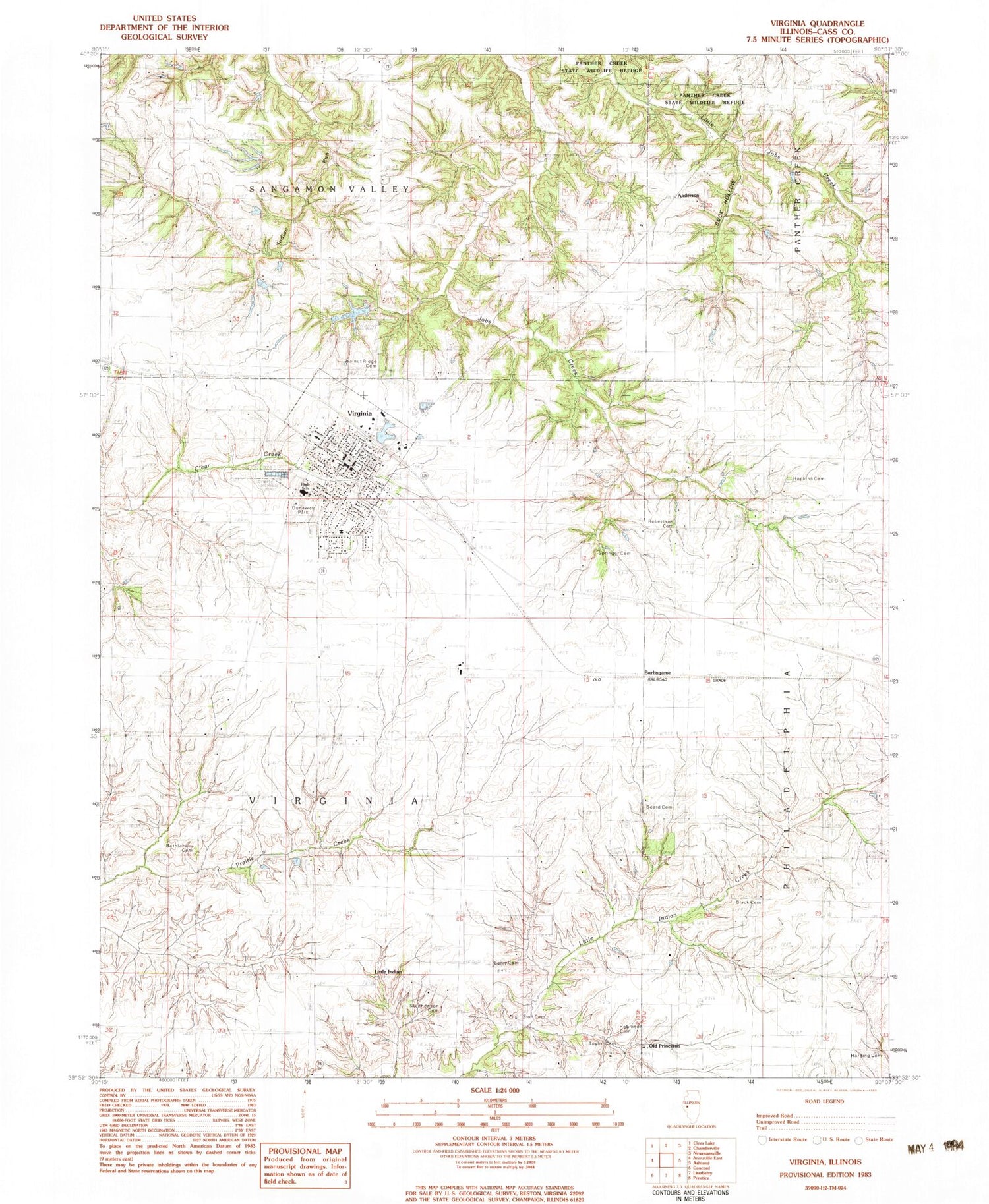 Classic USGS Virginia Illinois 7.5'x7.5' Topo Map Image