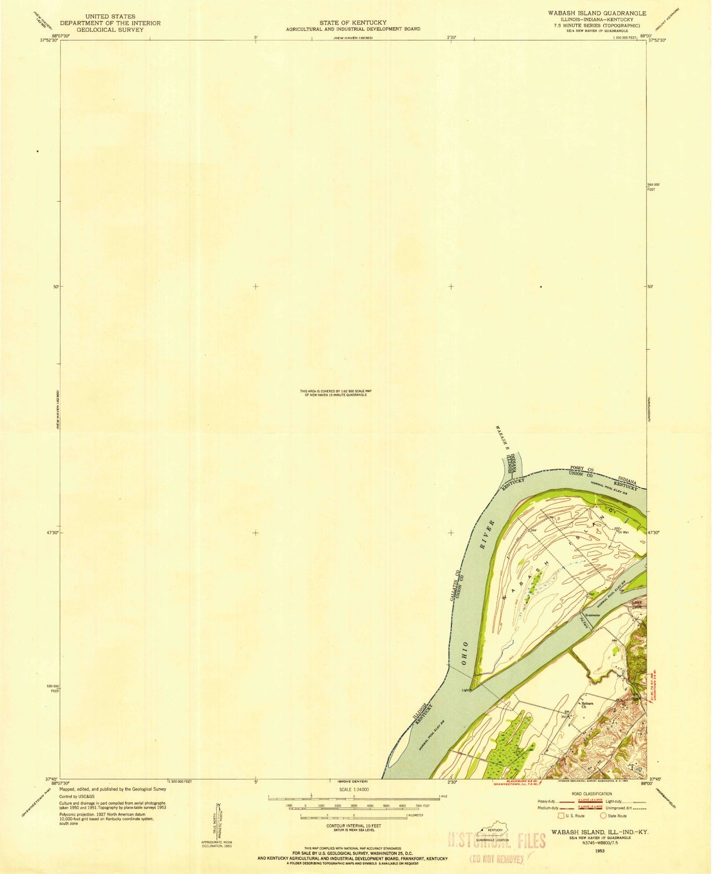 Classic USGS Wabash Island Kentucky 7.5'x7.5' Topo Map Image