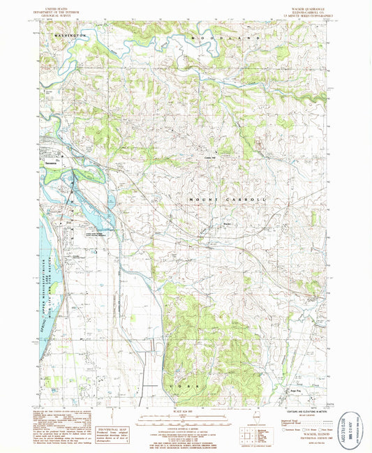 Classic USGS Wacker Illinois 7.5'x7.5' Topo Map Image
