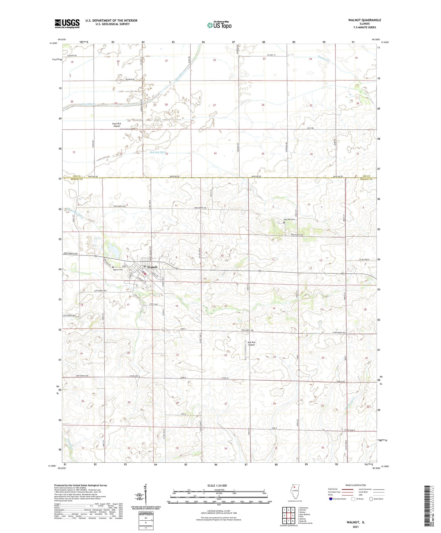 Walnut Illinois US Topo Map Image