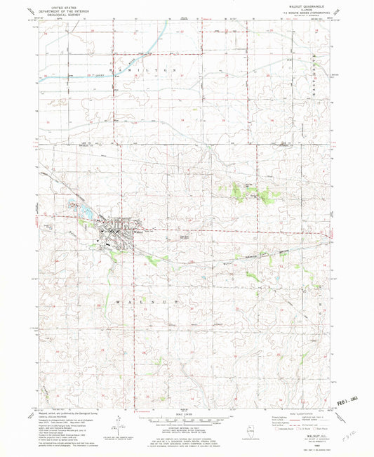 Classic USGS Walnut Illinois 7.5'x7.5' Topo Map Image