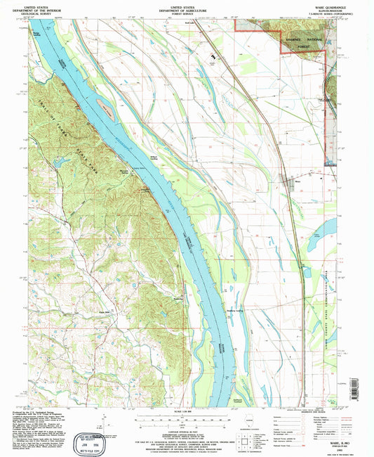 Classic USGS Ware Illinois 7.5'x7.5' Topo Map Image