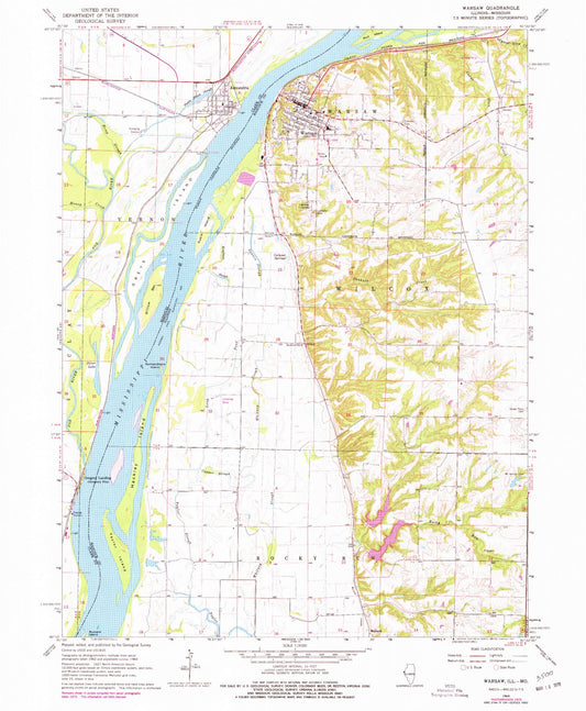 Classic USGS Warsaw Illinois 7.5'x7.5' Topo Map Image