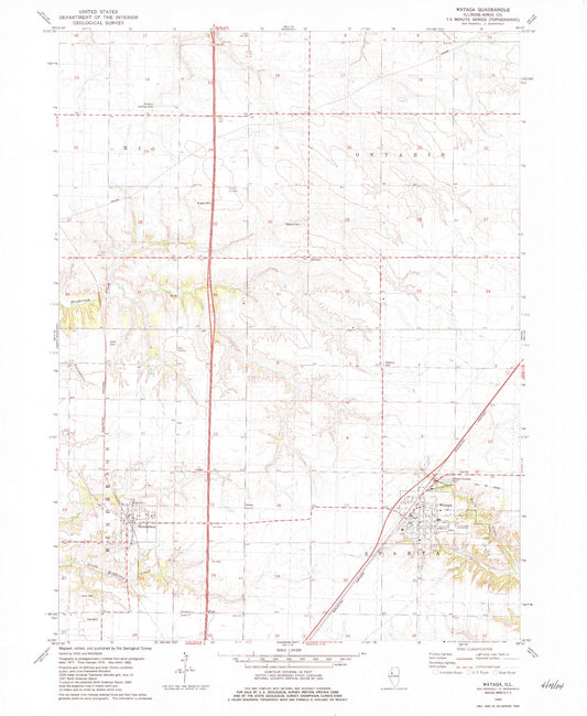 Classic USGS Wataga Illinois 7.5'x7.5' Topo Map Image