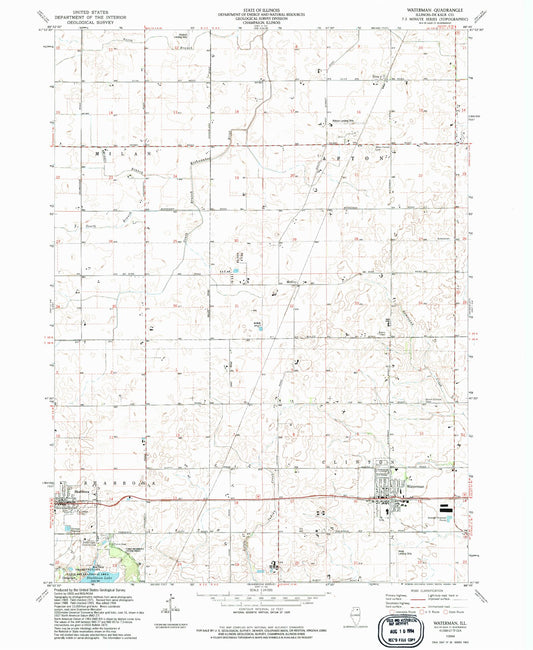 Classic USGS Waterman Illinois 7.5'x7.5' Topo Map Image