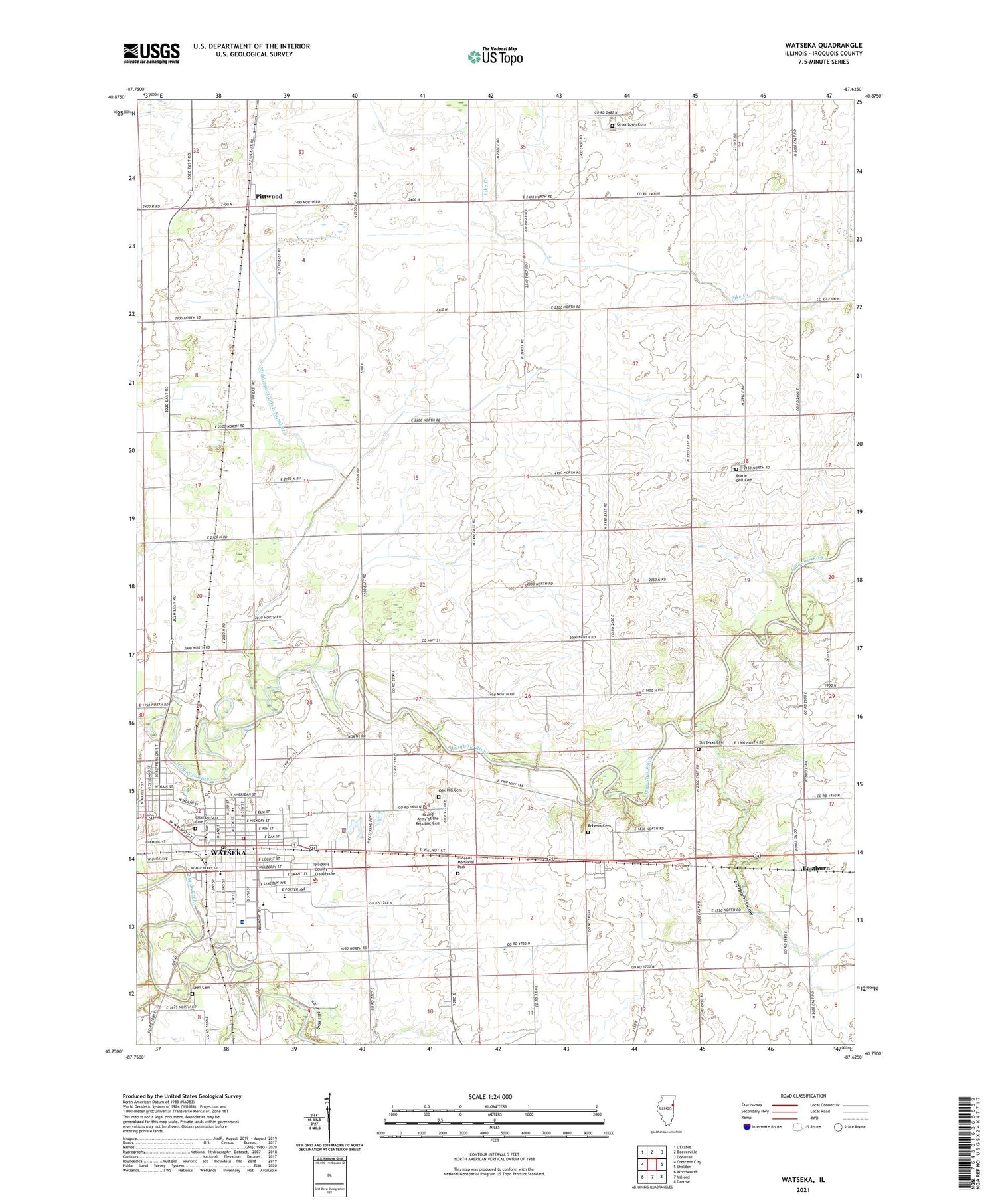 Watseka Illinois US Topo Map Image