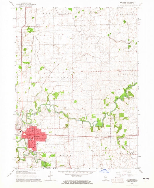 Classic USGS Watseka Illinois 7.5'x7.5' Topo Map Image