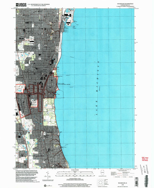 Classic USGS Waukegan Illinois 7.5'x7.5' Topo Map Image