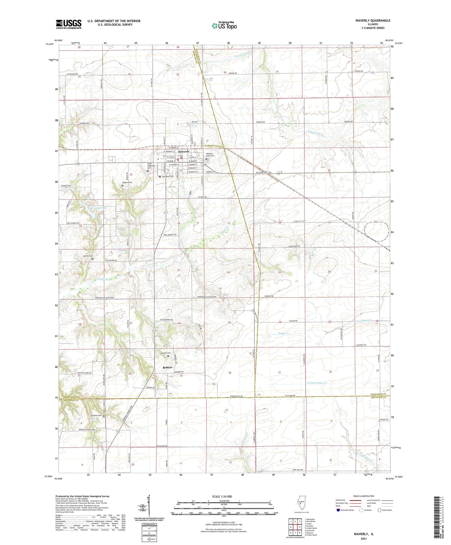 Waverly Illinois US Topo Map Image