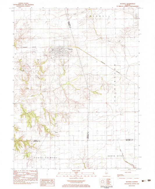 Classic USGS Waverly Illinois 7.5'x7.5' Topo Map Image