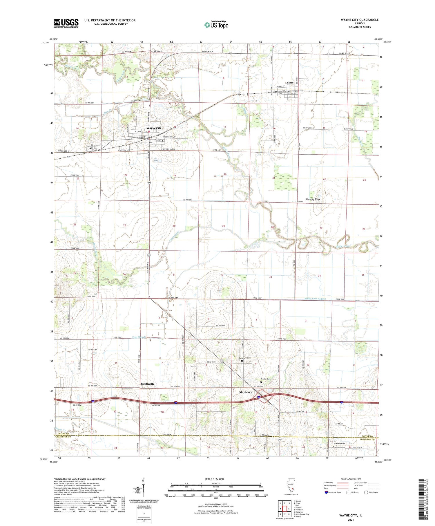 Wayne City Illinois US Topo Map Image