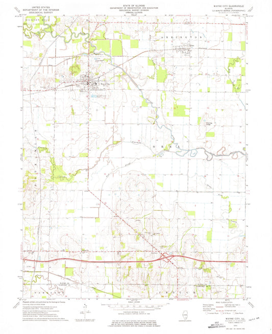 Classic USGS Wayne City Illinois 7.5'x7.5' Topo Map Image