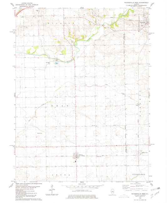 Classic USGS Waynesville West Illinois 7.5'x7.5' Topo Map Image