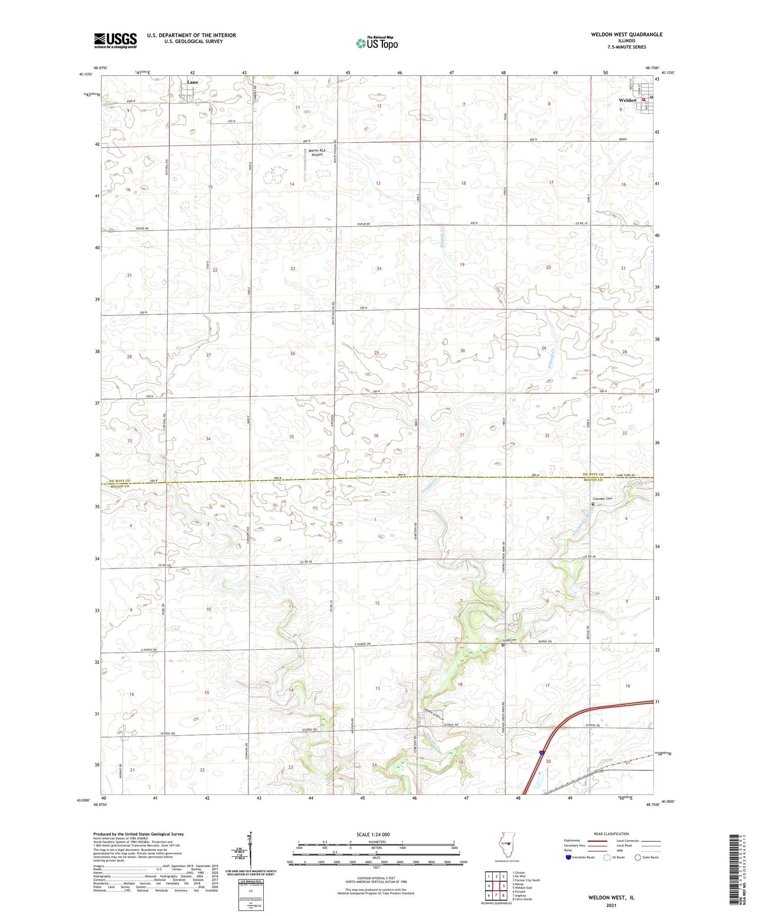 Weldon West Illinois US Topo Map Image