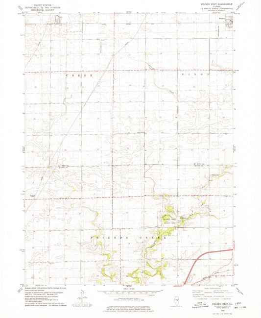 Classic USGS Weldon West Illinois 7.5'x7.5' Topo Map Image
