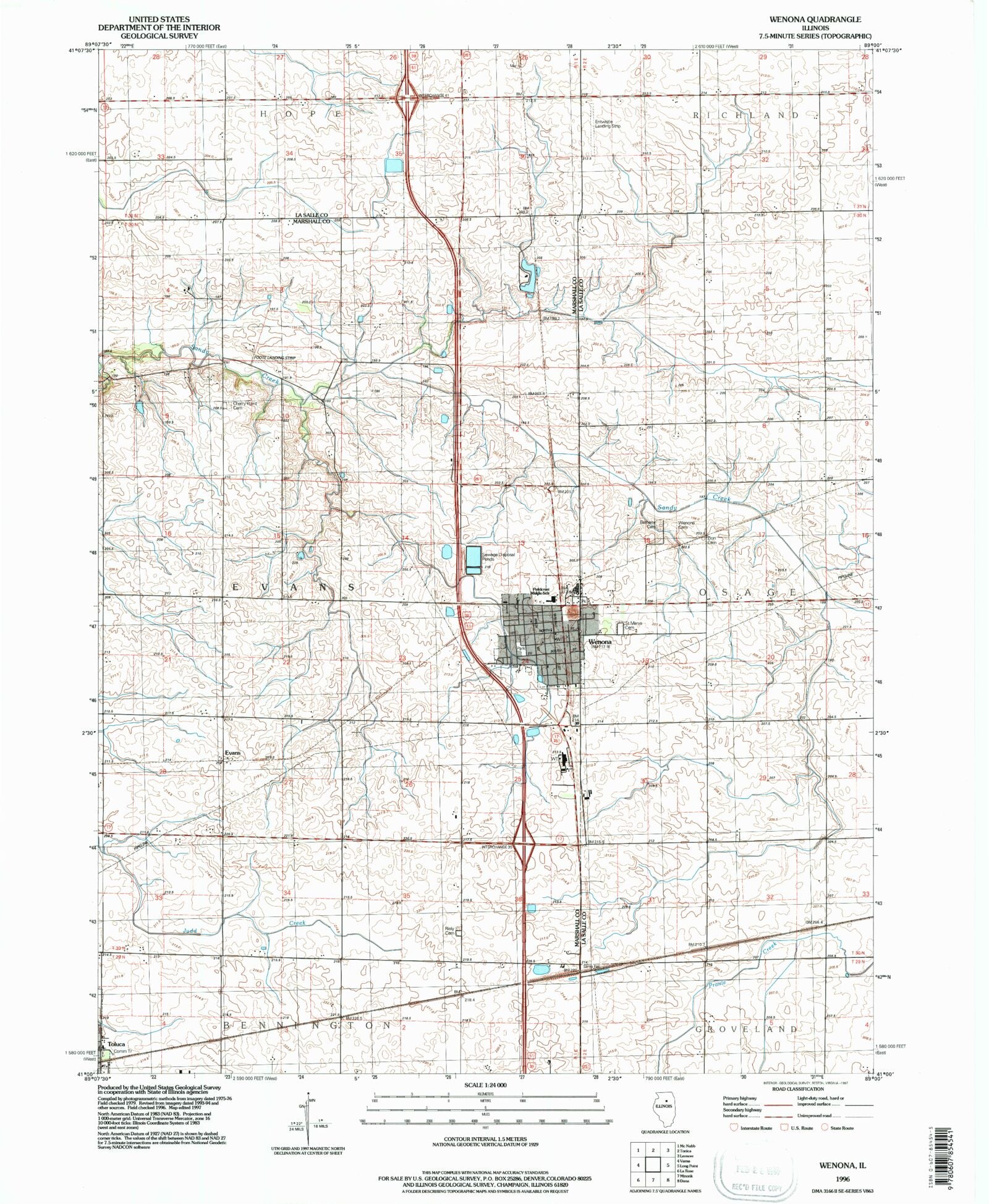 Classic USGS Wenona Illinois 7.5'x7.5' Topo Map MyTopo Map Store
