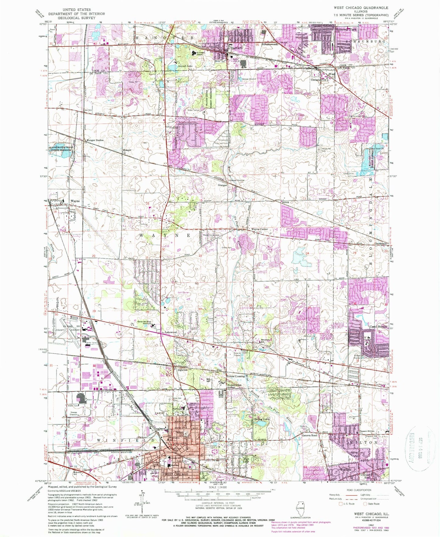 USGS Classic West Chicago Illinois 7.5'x7.5' Topo Map Image