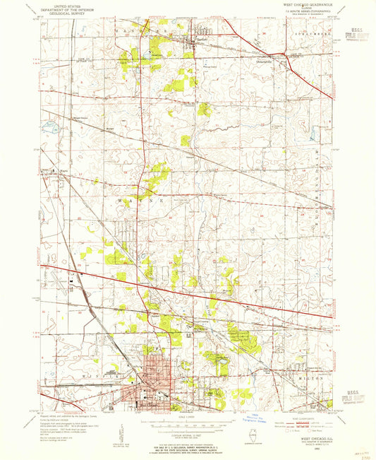 USGS Classic West Chicago Illinois 7.5'x7.5' Topo Map Image