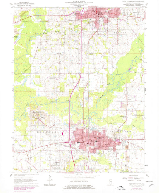 Classic USGS West Frankfort Illinois 7.5'x7.5' Topo Map Image