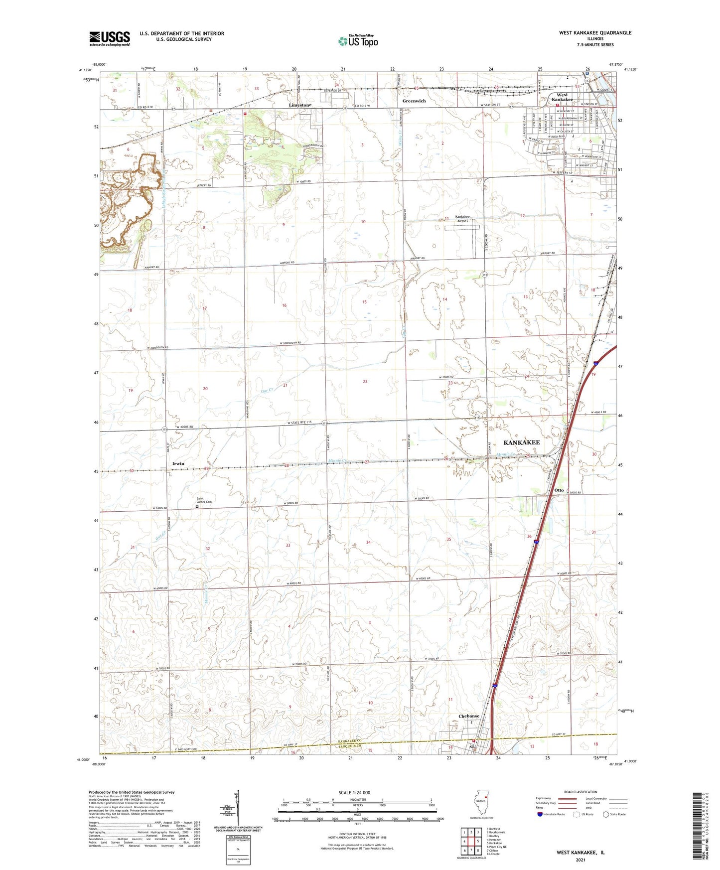 West Kankakee Illinois US Topo Map Image