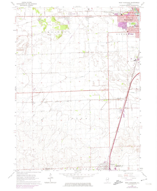 Classic USGS West Kankakee Illinois 7.5'x7.5' Topo Map Image