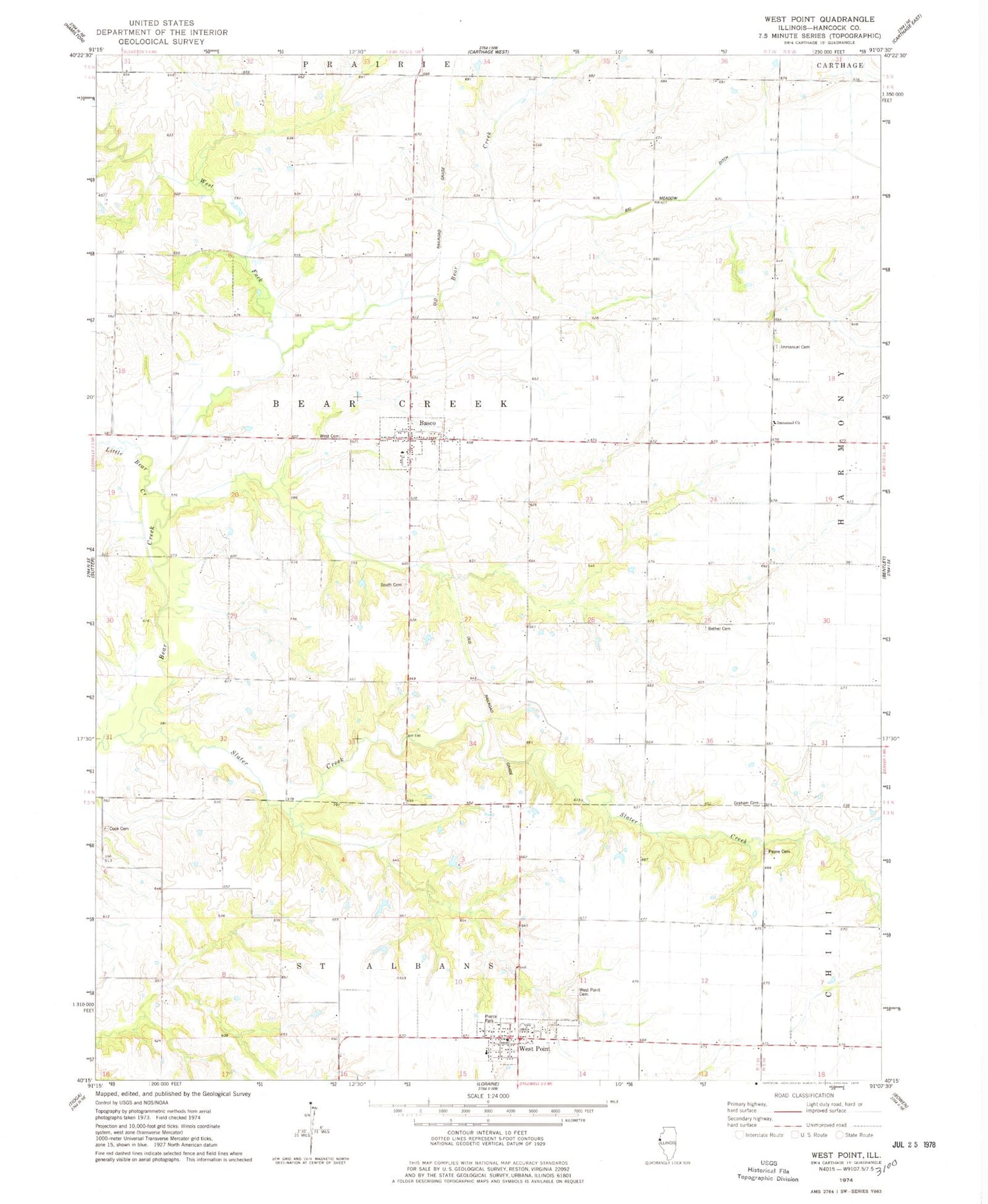 Classic USGS West Point Illinois 7.5'x7.5' Topo Map Image