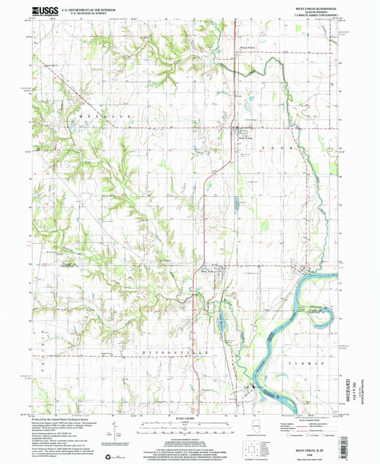 Classic USGS West Union Illinois 7.5'x7.5' Topo Map Image