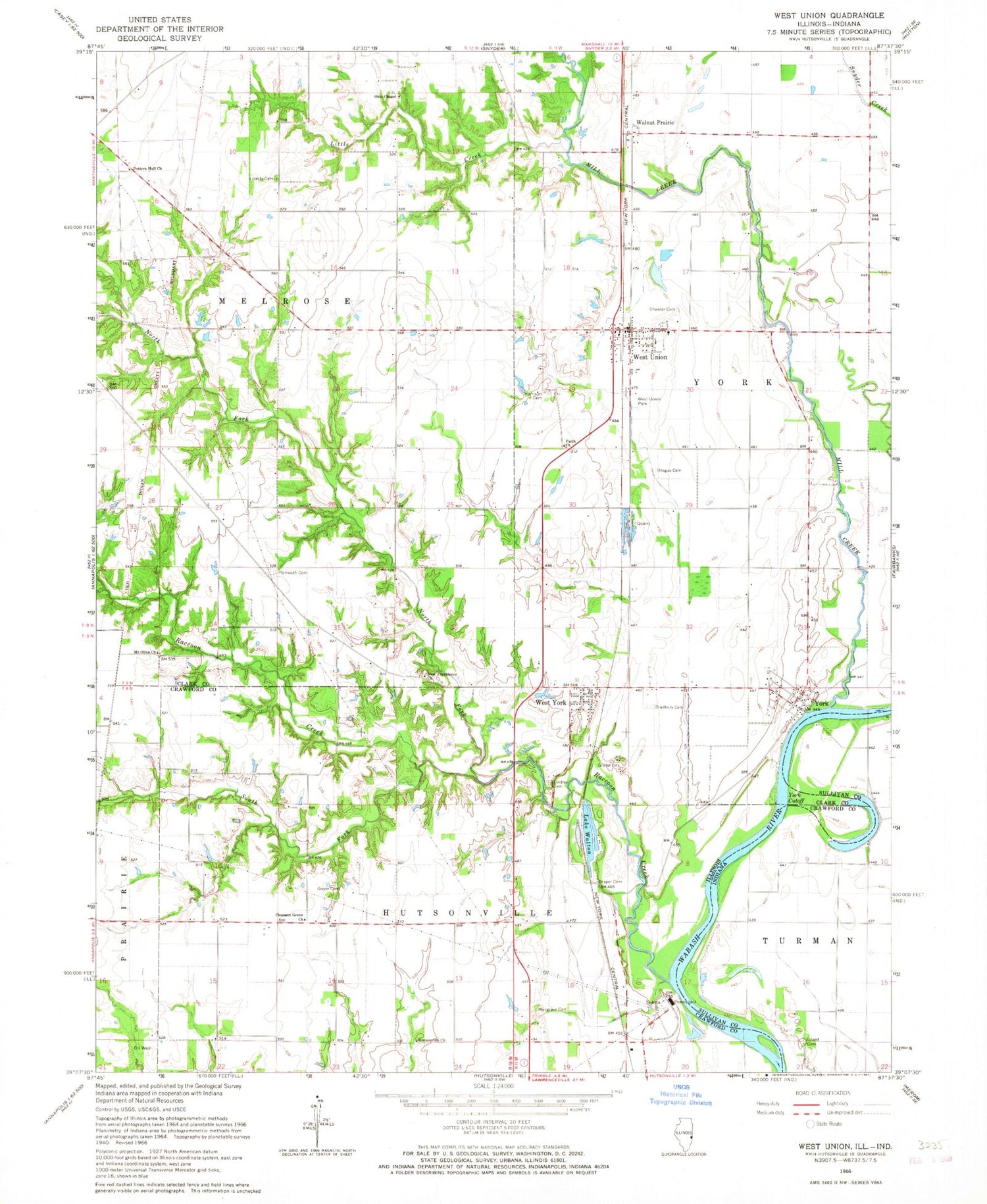 Classic USGS West Union Illinois 7.5'x7.5' Topo Map Image