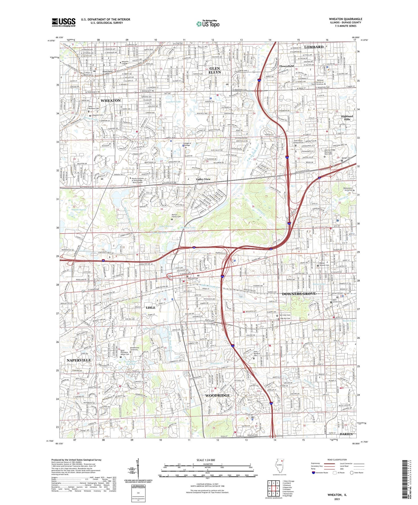 Wheaton Illinois US Topo Map Image