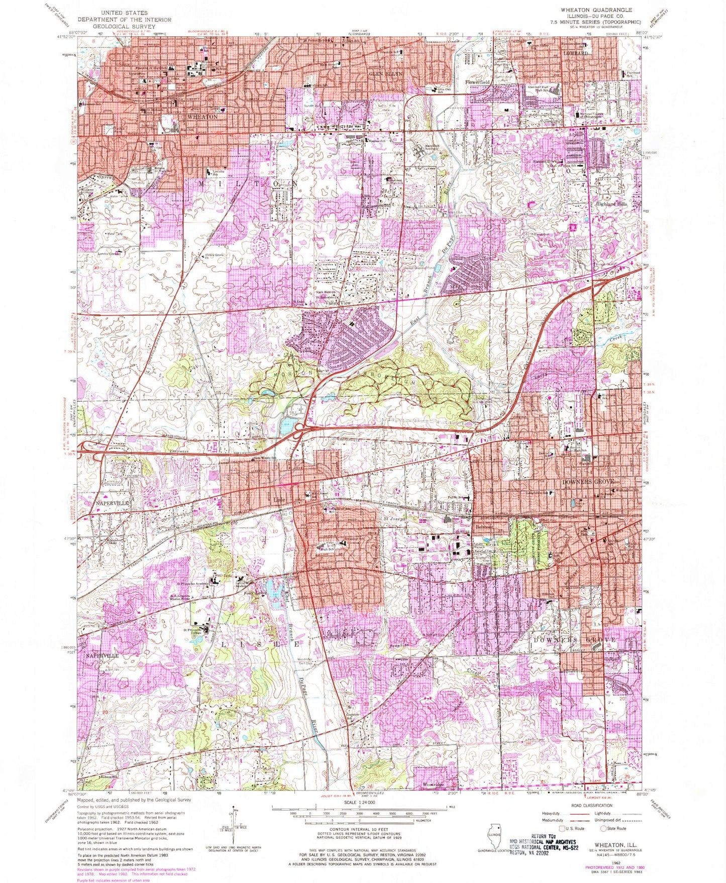 Classic USGS Wheaton Illinois 7.5'x7.5' Topo Map Image