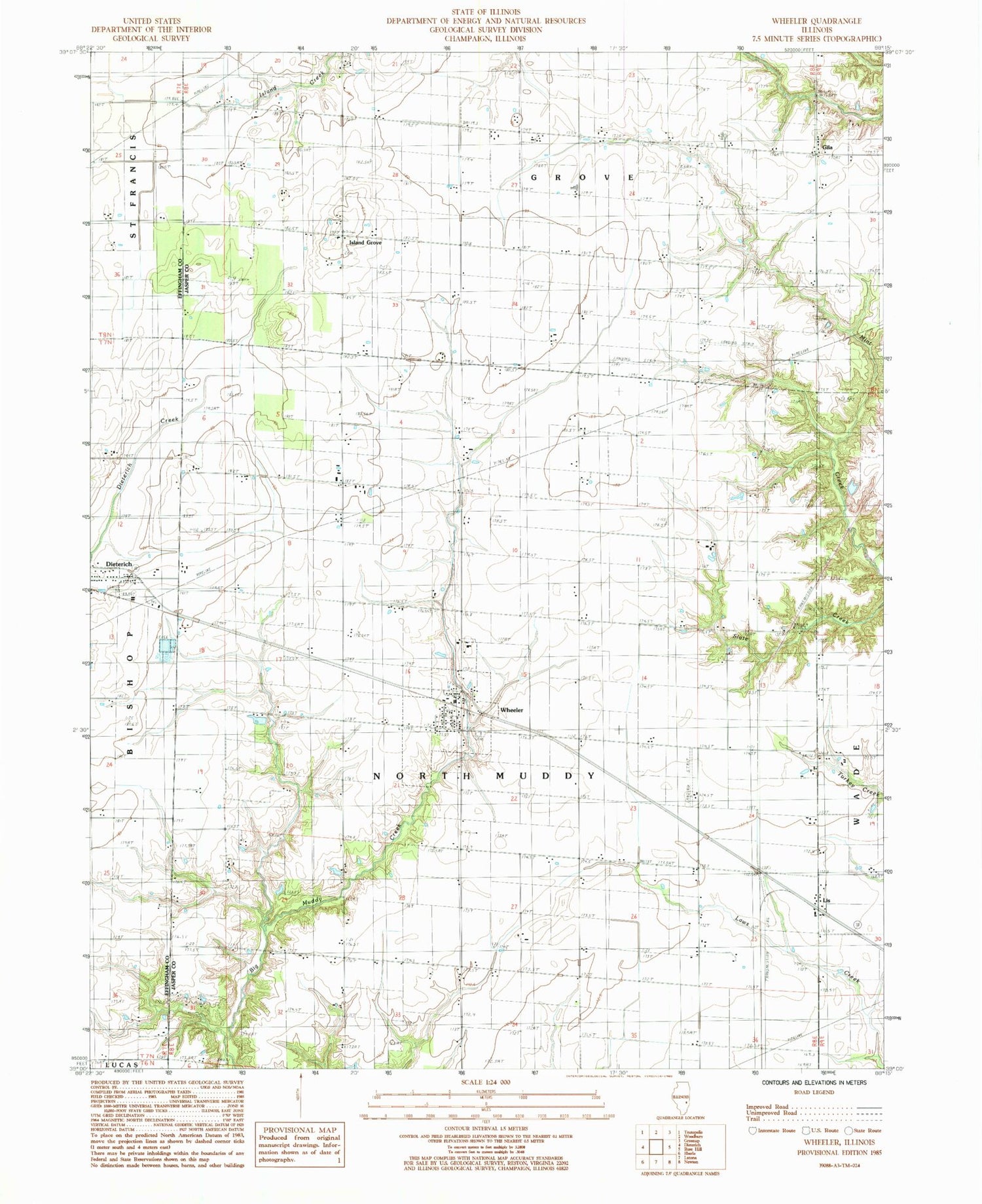 Classic USGS Wheeler Illinois 7.5'x7.5' Topo Map Image