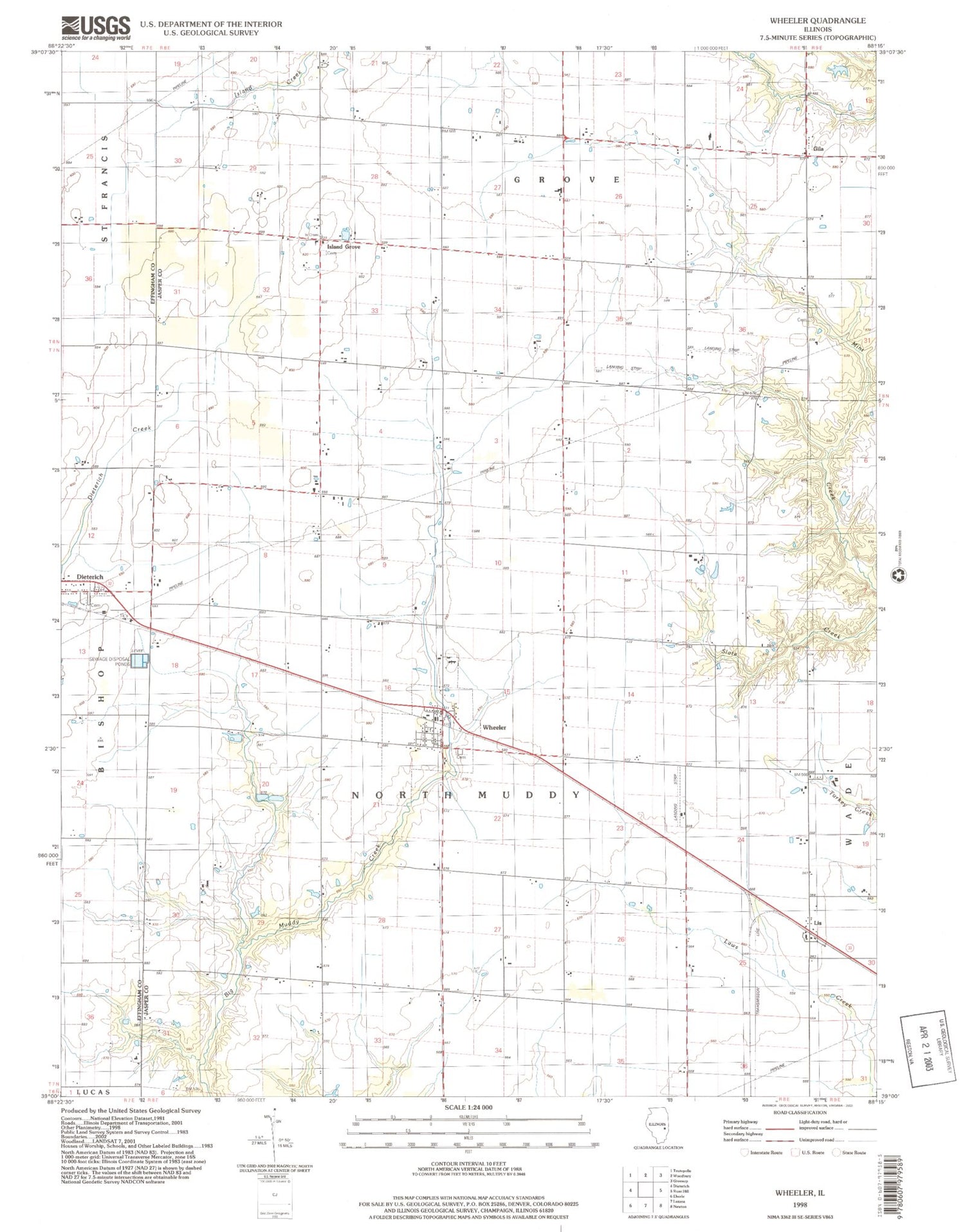 Classic USGS Wheeler Illinois 7.5'x7.5' Topo Map Image
