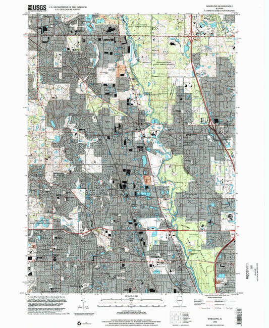 Classic USGS Wheeling Illinois 7.5'x7.5' Topo Map Image