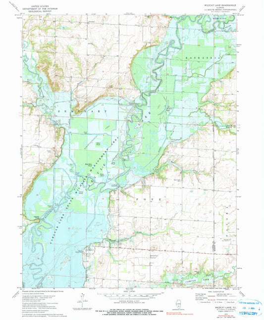 Classic USGS Wildcat Lake Illinois 7.5'x7.5' Topo Map Image