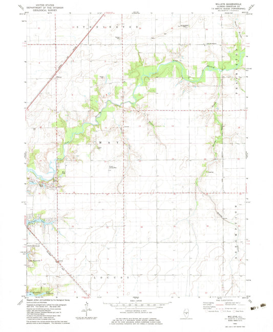 Classic USGS Willeys Illinois 7.5'x7.5' Topo Map Image