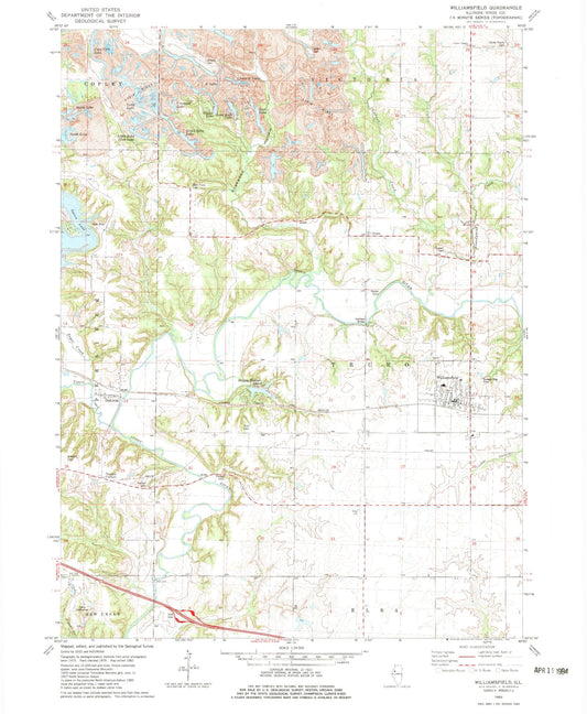 Classic USGS Williamsfield Illinois 7.5'x7.5' Topo Map Image