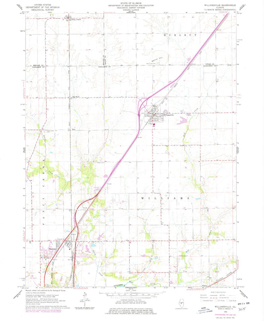 Classic USGS Williamsville Illinois 7.5'x7.5' Topo Map Image