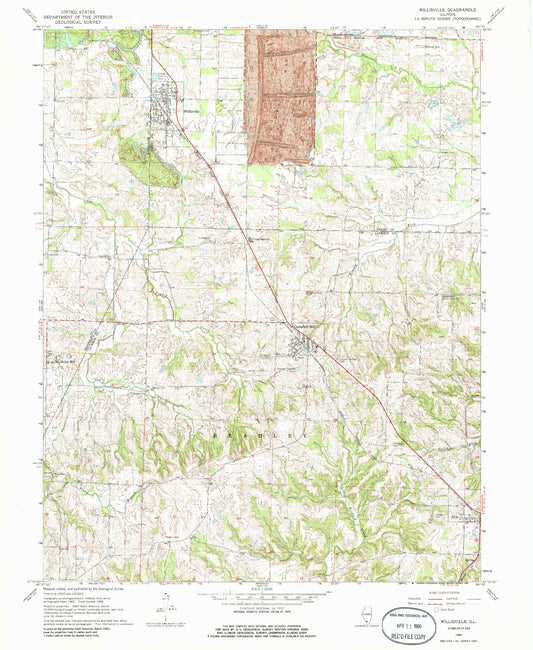 Classic USGS Willisville Illinois 7.5'x7.5' Topo Map Image
