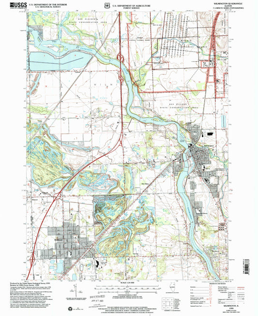 Classic USGS Wilmington Illinois 7.5'x7.5' Topo Map Image