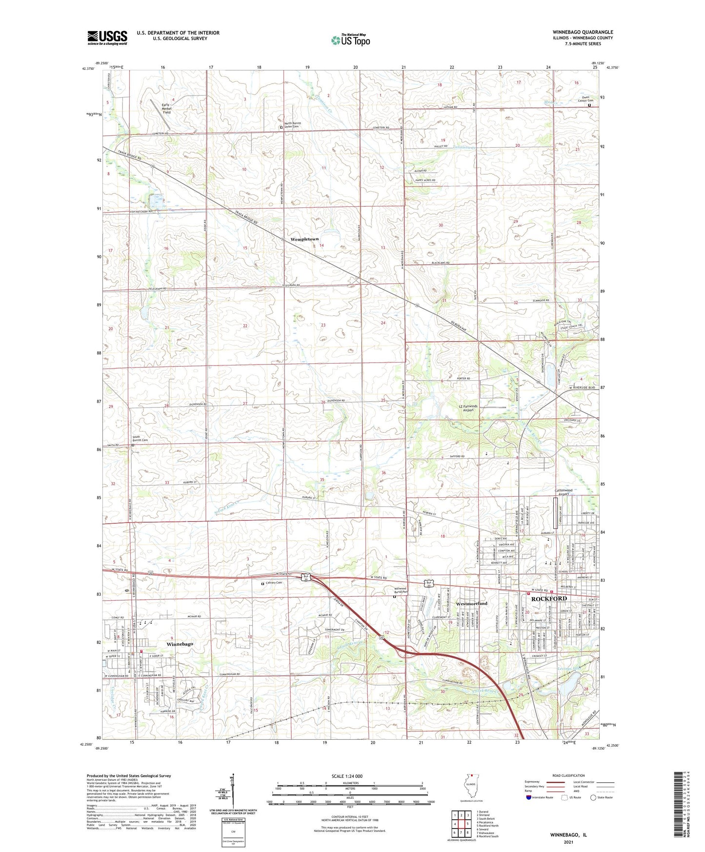 Winnebago Illinois US Topo Map Image